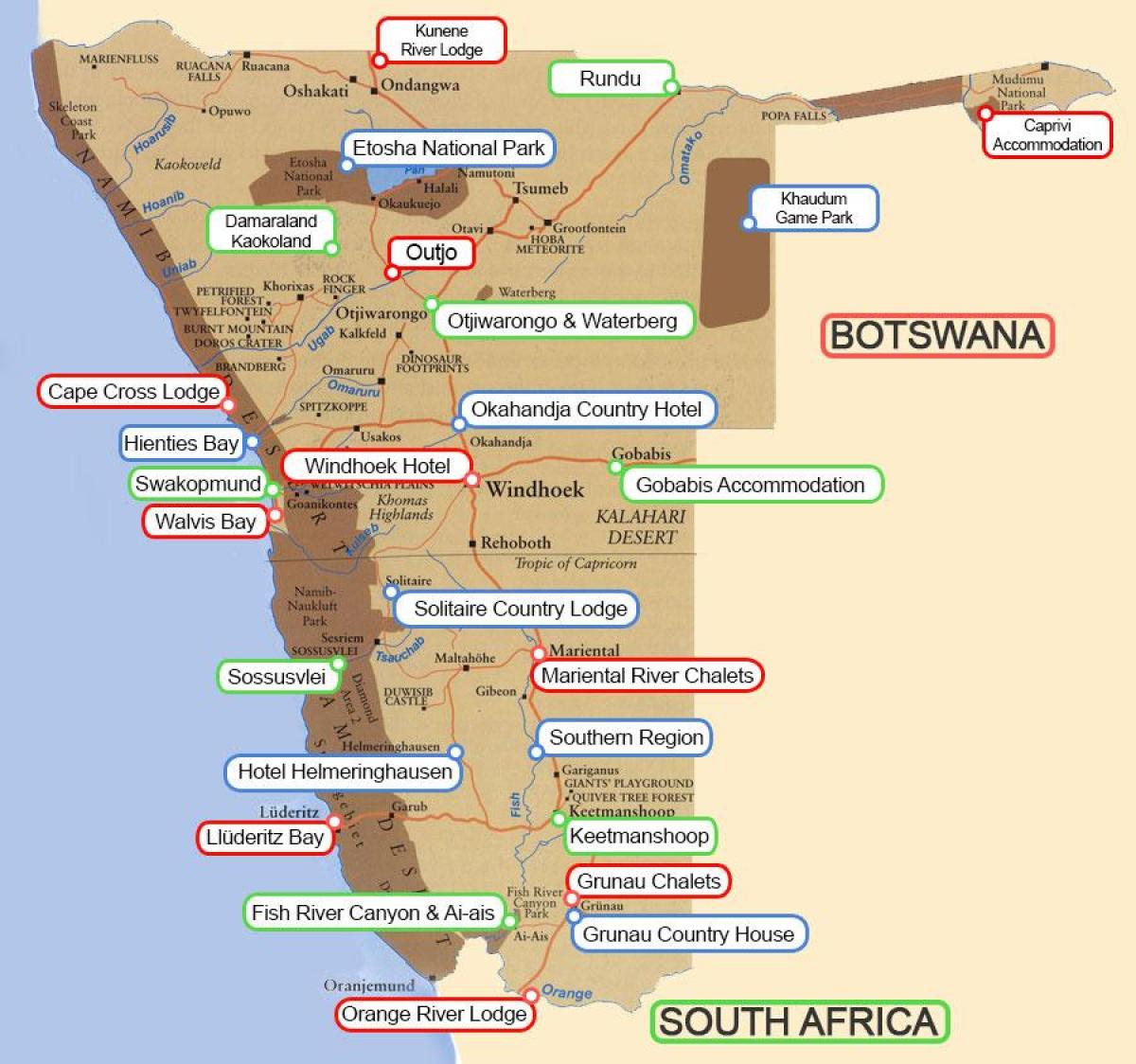אתרי קמפינג בנמיביה מפה